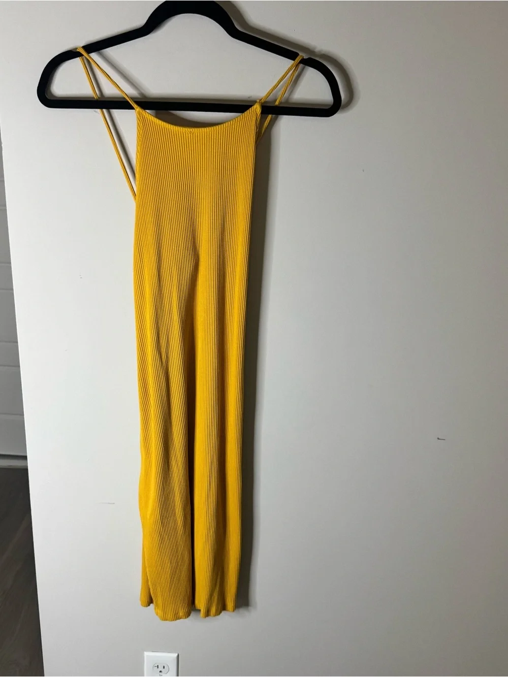 H&M Golden Honey Ribbed Open Back Midi Dress | Sleeveless Bodycon | Large